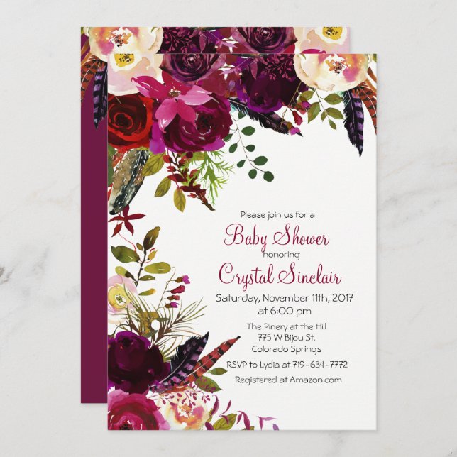 Automne Automne Floral Baby shower Invitation (Devant / Derrière)