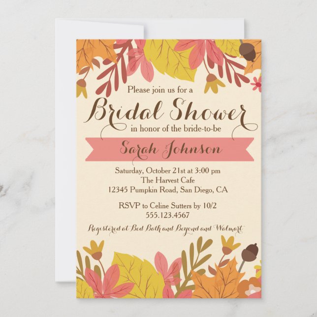 Automne Automne Floral Bridal Shower Invitation Ro (Devant)