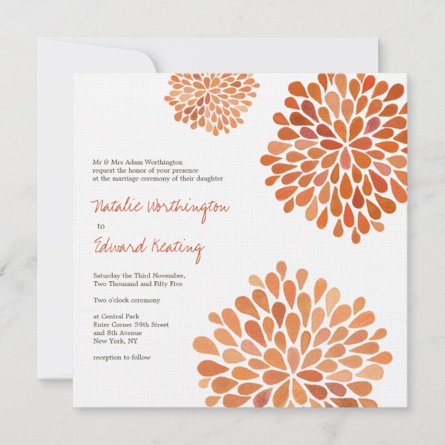 Automne automne Orange Mariage Flower Invitation (Devant)