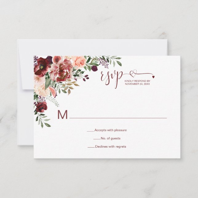 Automne Bohème Floral Aquarelle Cœur Script RSVP (Devant)