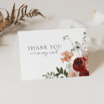 Automne Bohème Mariage de automne Merci Carte pour<br><div class="desc">Ce Carte pour notes de Merci Mariage d'automne de la collection Emilia présente des fleurs dessinées à la main dans les tons d'automne bordeaux, roses et or. Personnalisez-le avec vos détails facilement et rapidement. Appuyez simplement sur le bouton "customiser" pour réorganiser et formater le style et le placement du texte....</div>