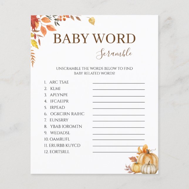Automne Boho Baby shower Mot Jeu (Devant)