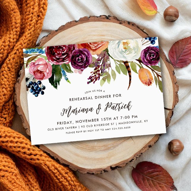 Automne Boho Blooms Répétition Dîner Invitation (Créateur téléchargé)