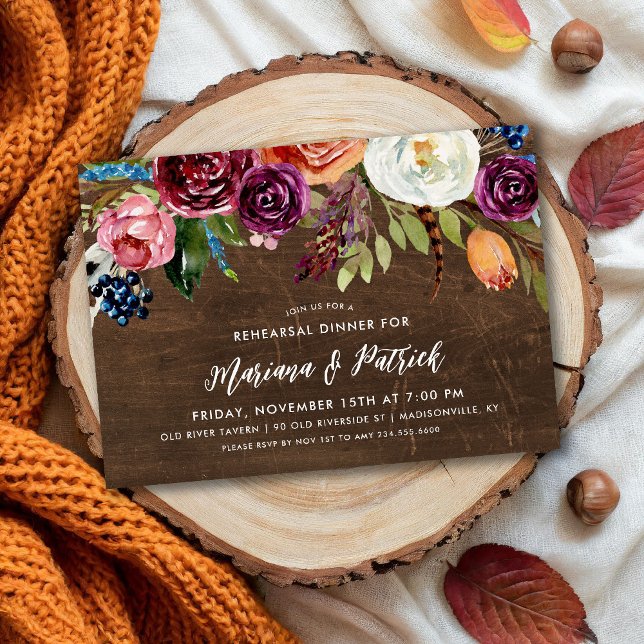 Automne Boho Blooms Répétition Dîner Invitation (Créateur téléchargé)