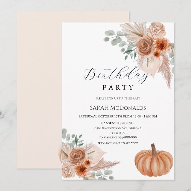 Automne Boho Femme Anniversaire Invitation (Devant / Derrière)