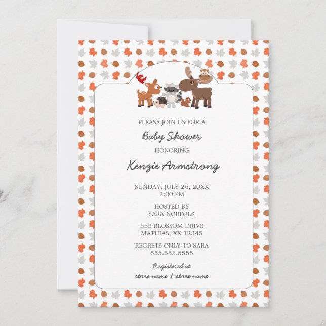 Automne Bois Animaux Baby showers Invitations (Devant)