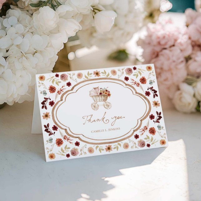 Automne Bourgogne Baby shower Floral Merci (Fall Burgundy Terracotta Floral Baby Shower Thank you card)