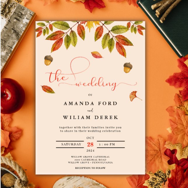 Automne Burange Orange Faire-part de mariage de sc (Créateur téléchargé)