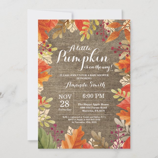Automne Burlap Baby shower Invitation (Devant)