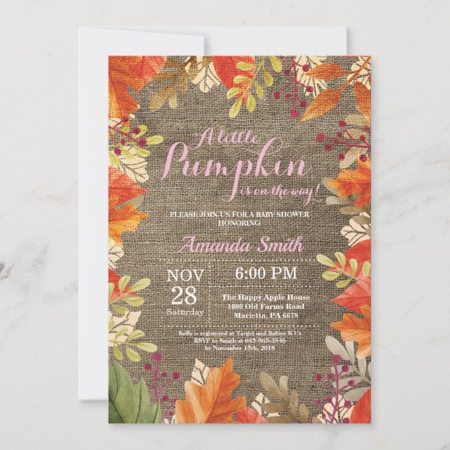 Automne Burlap Fille Baby shower Invitation (Devant)