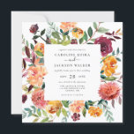 Automne Carré Floral Faire-part de mariage<br><div class="desc">Cette jolie invitation mariage de automne a une élégance rustique intemporelle. L'invitation de mariage carré présente un cadre floral moderne avec des fleurs de roses, de mamans et de ranunculus betercup dans les tons d'automne de pêche, de prune, de rougir, de jaune poussiéreux et d'orange brûlé. Le feuillage d'automne orne...</div>