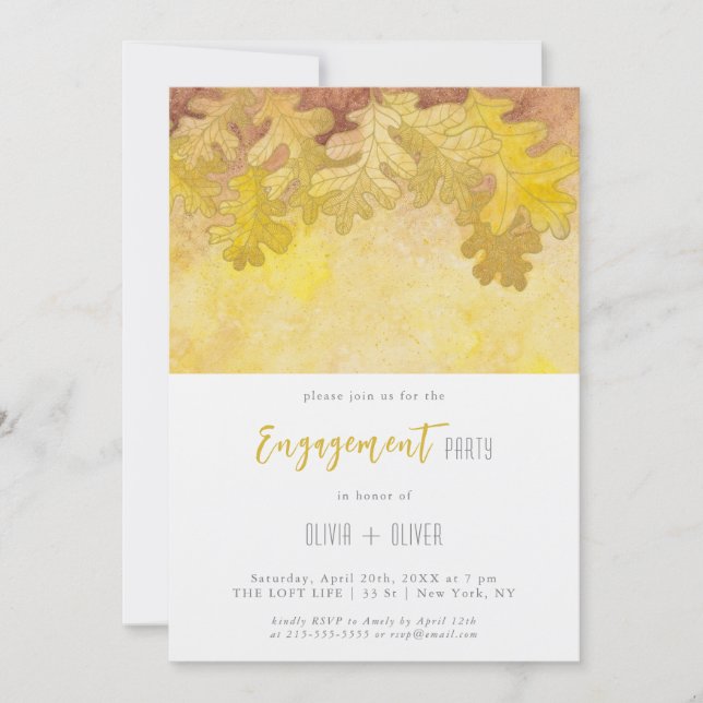 Automne Chêne Feuilles Engagement Fête Invitation (Devant)