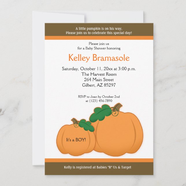 Automne Citrouille Baby shower 5x7 Invitation (Devant)