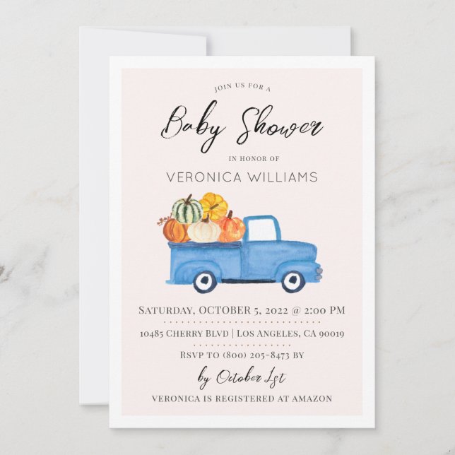 Automne Citrouille Baby shower Invitation (Devant)