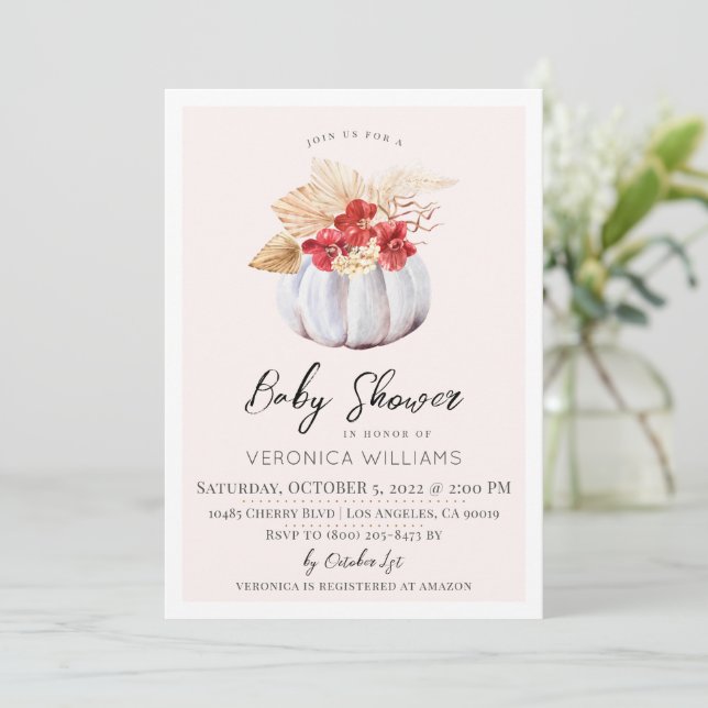 Automne Citrouille Baby shower Invitation (Debout devant)