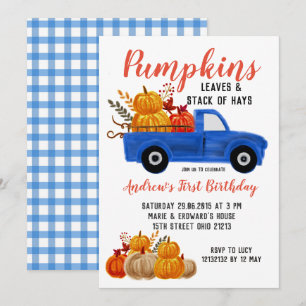 Automne Citrouille Camion bleu Invitation d'annive