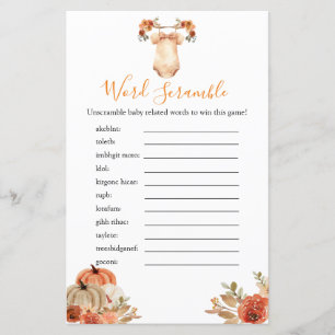 Automne Citrouille Floral Baby shower Word Scrambl