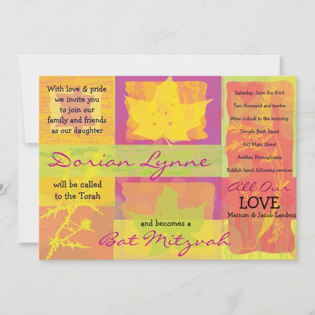 Automne Colours Bar Bat mitzvah Invitation Invitat (Devant)