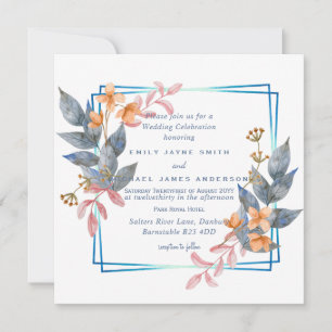 Automne Dusty Blue Orange Leaf Mariage Invite Budg