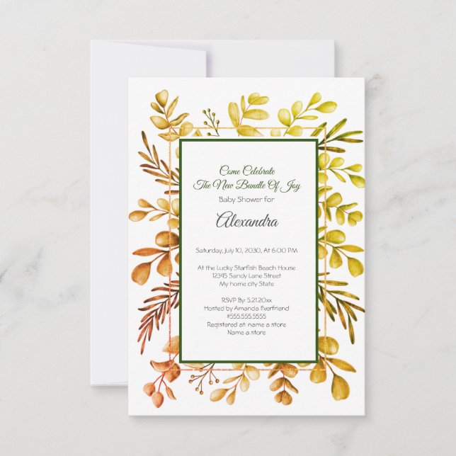 Automne Eucalyptus Verdure invitation Baby shower (Devant)