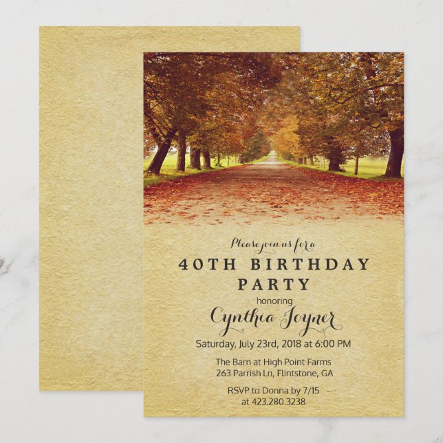 AUTOMNE - Faire-part rustique d'anniversaire d'aut (Devant / Derrière)