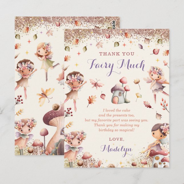 Automne Fairy Girl Birthday Merci carte postale (Devant / Derrière)