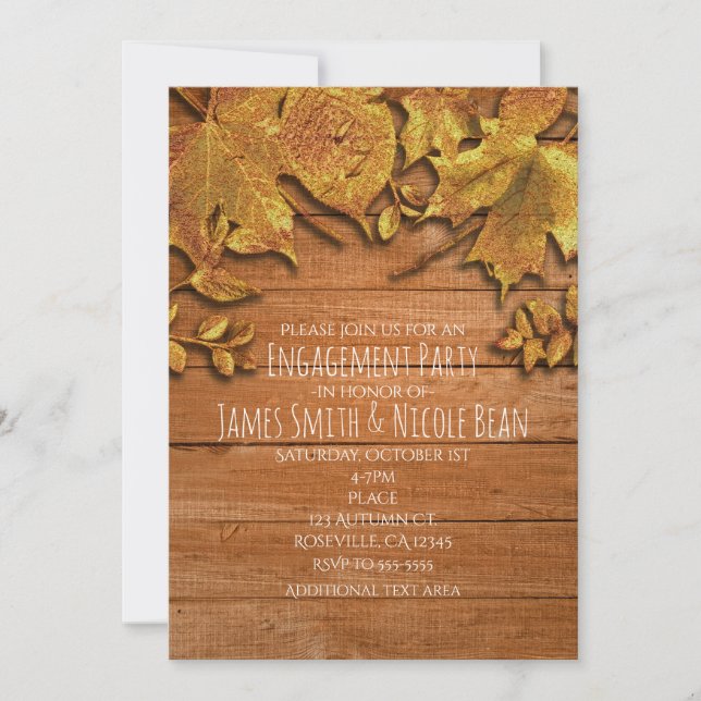 Automne Faux Gold Leaf Art Élégant Invitations Aut (Devant)