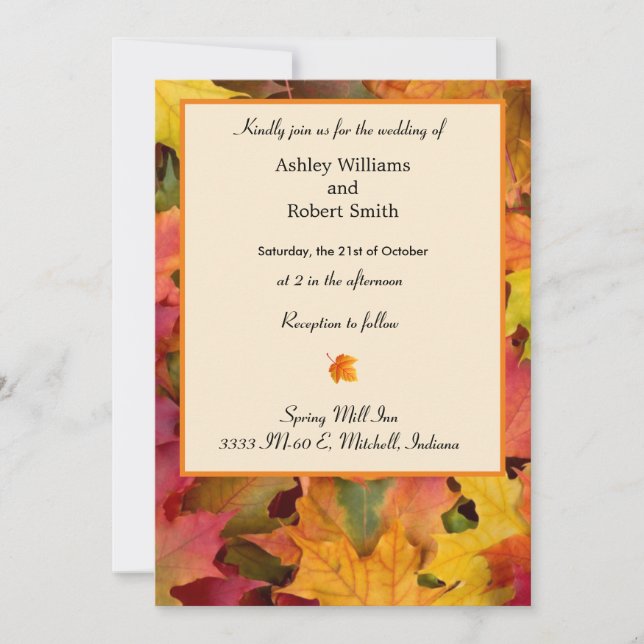 Automne Feuilles Faire-part de mariage Carte Plat (Devant)