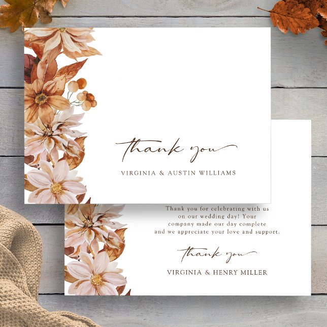 Automne Feuilles Floral Mariage Carte de remerciem (Boho Fall Leaves Floral Wedding Thank You Card by Painted Paperie
)