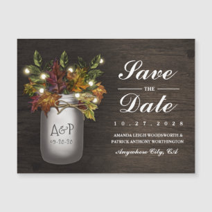 Automne Feuilles Mason Jar Magnet Réservez la date
