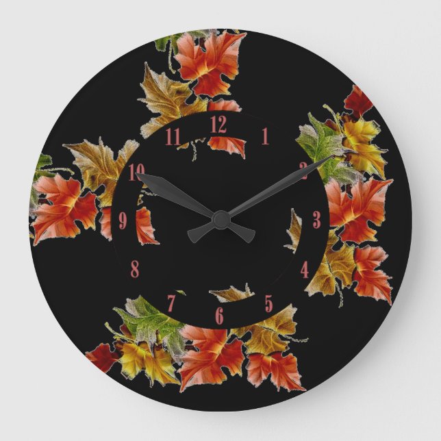 Automne Feuilles Motif Arrondi Horloge murale (Recto)