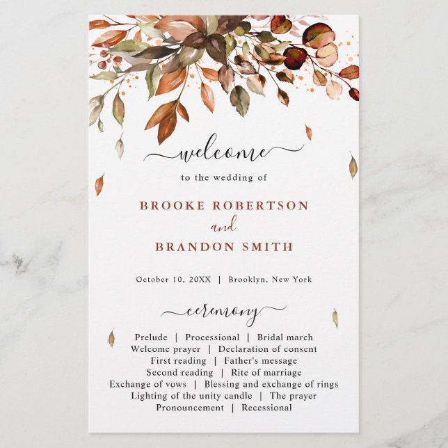 Automne Feuilles Russe Mariage campagnard Programm (Devant)