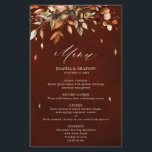 Automne Feuilles Rustique Mariage campagnard Menu<br><div class="desc">Elégante carte rustique mariage de automne de pays avec feuilles d'eucalyptus brun,  rouge,  orange,  vert. Veuillez me contacter pour toute aide sur la personnalisation ou si vous avez besoin d'un autre produit avec ce design.</div>