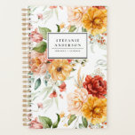 Automne Fleurs d'aquarelle et Motif de verdure<br><div class="desc">Plannière florale personnalisable avec bouquet floral de pivoines roses,  jaunes et rouges,  roses et marguerites aux accents verts. Personnalisez en ajoutant des noms et d'autres détails. Ce planificateur botanique sera parfait comme cadeau personnalisé pour Noël,  anniversaires et diplômes.</div>