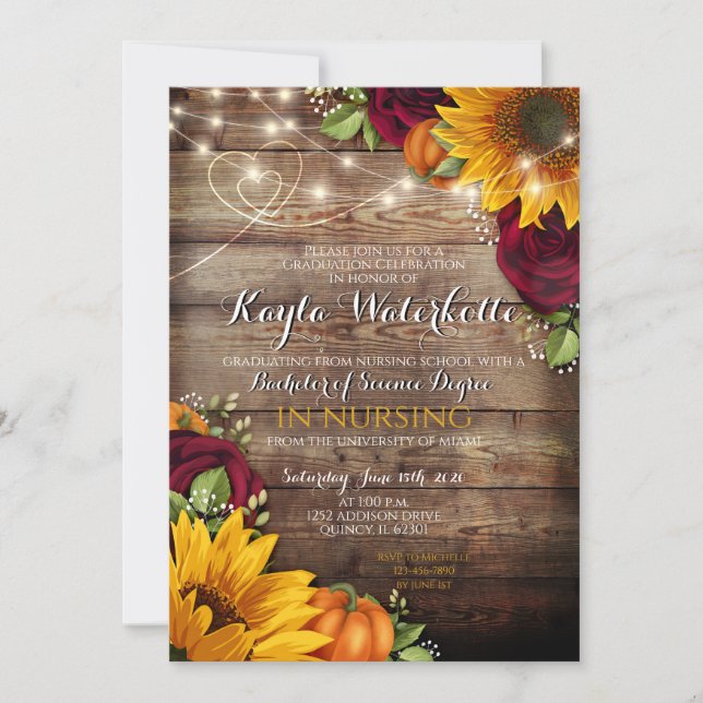 Automne Floral Automne Graduation Invitation (Devant)
