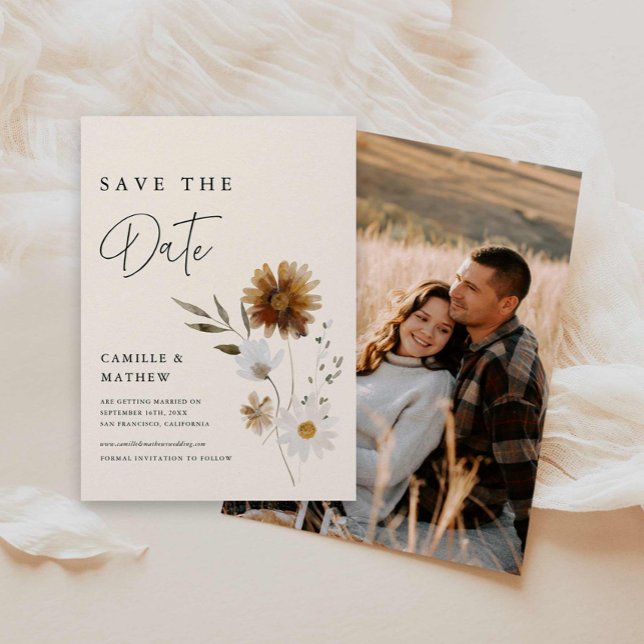 Automne Floral Boho Photo Enregistrer la carte Dat (Fall Floral Photo Save the Date Invite)