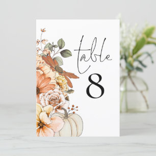 Automne Floral Citrouille Mariage Numéro de table