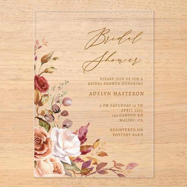 Automne Floral Élégant Bridal Douche Invitation (Recto)