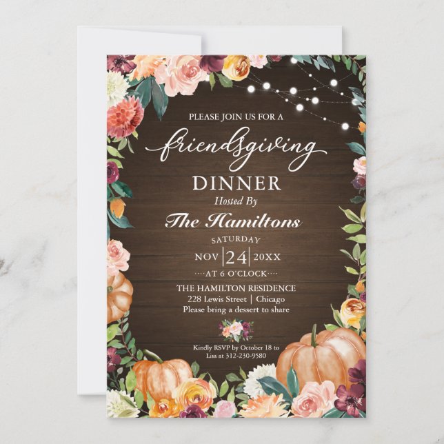 Automne Floral Friendsgiving Dîner Invitation