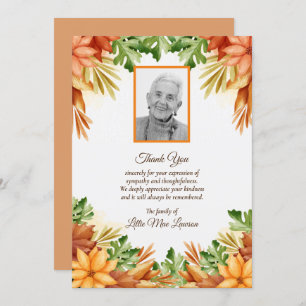 Automne Floral Funeral Memorial Merci Cartes