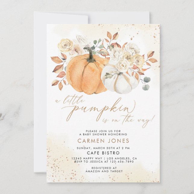 Automne Floral Little Citrouille Invitation Baby s (Devant)