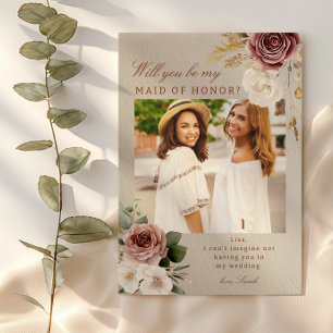 Automne Floral Maid of Honor Carte photo de propos