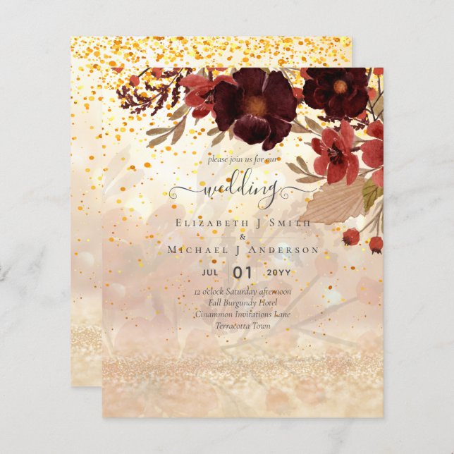 Automne Floral Mariage Terracotta Bourgogne Rouge (Devant / Derrière)