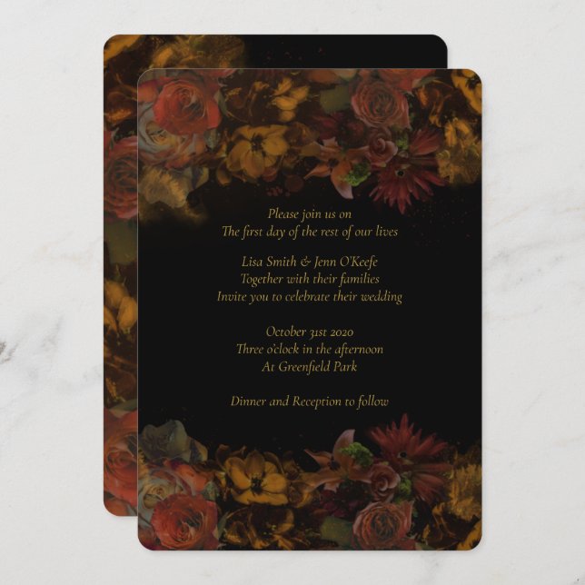 Automne Floral Peint Mariage Invitations (Devant / Derrière)