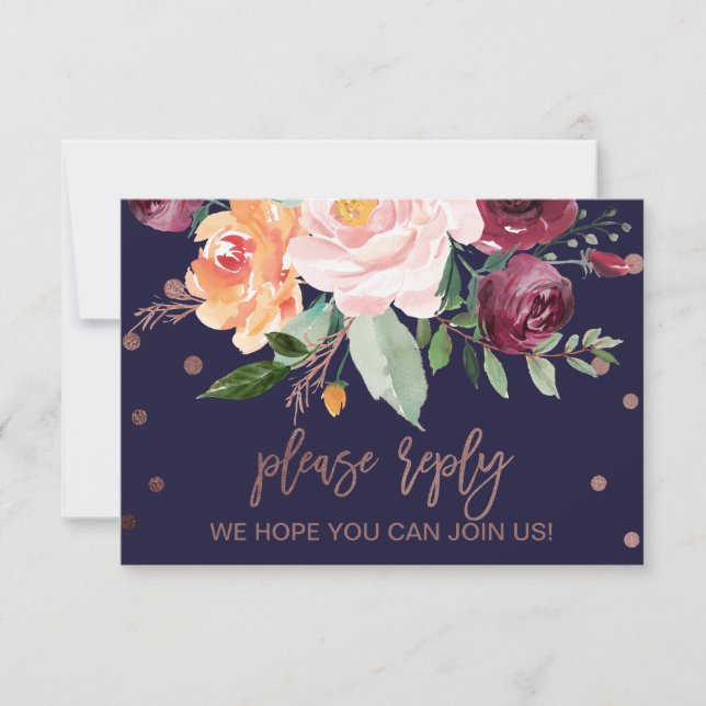 Automne Floral Rose Gold Song Demande Carte RSVP (Devant)