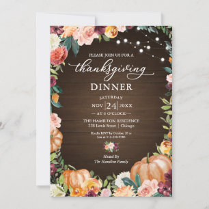 Automne Floral Thanksgiving Dîner Invitation