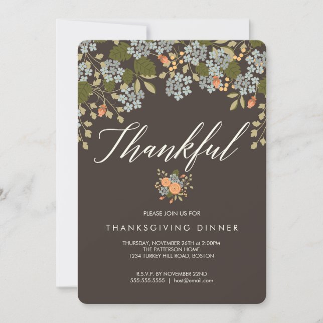 Automne Floral Thanksgiving Dîner Invitation (Devant)