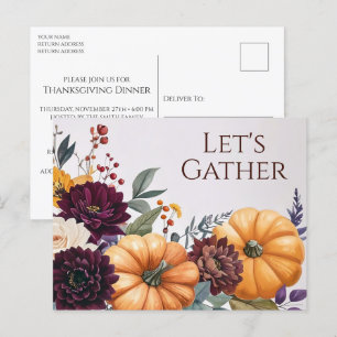 Automne Floral Thanksgiving Invitation Carte posta