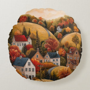 Automne Folk Art Huile peinture Coussin rond