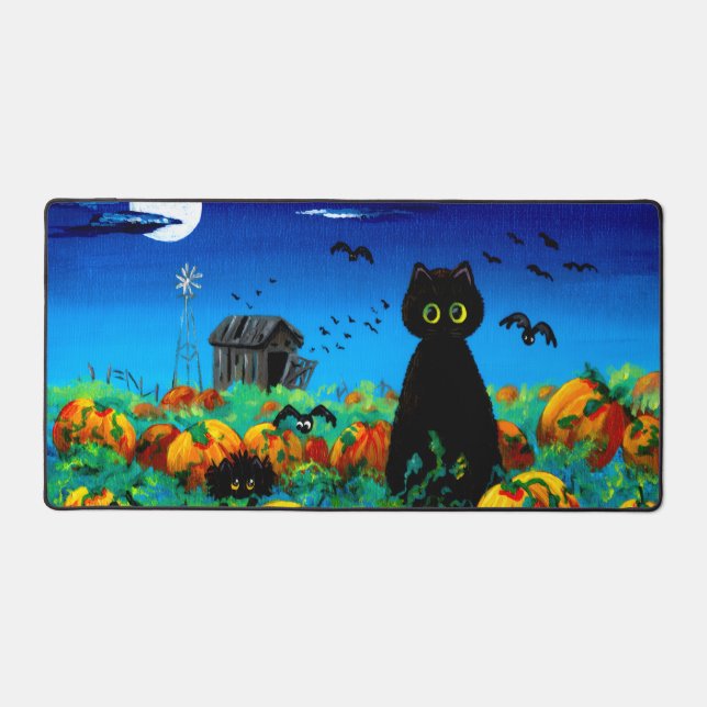 Automne Halloween Chats noirs Moon Citrouilles (Recto)